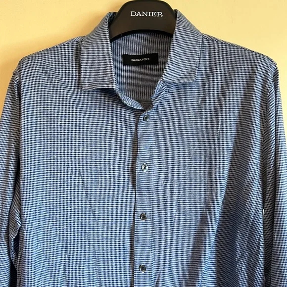 Bugatchi men’s shirt button front size XL blue‎ white - Picture 2 of 9